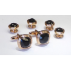 Triple Tier Black Faceted Fiber Optic Stone Studs and Cufflinks